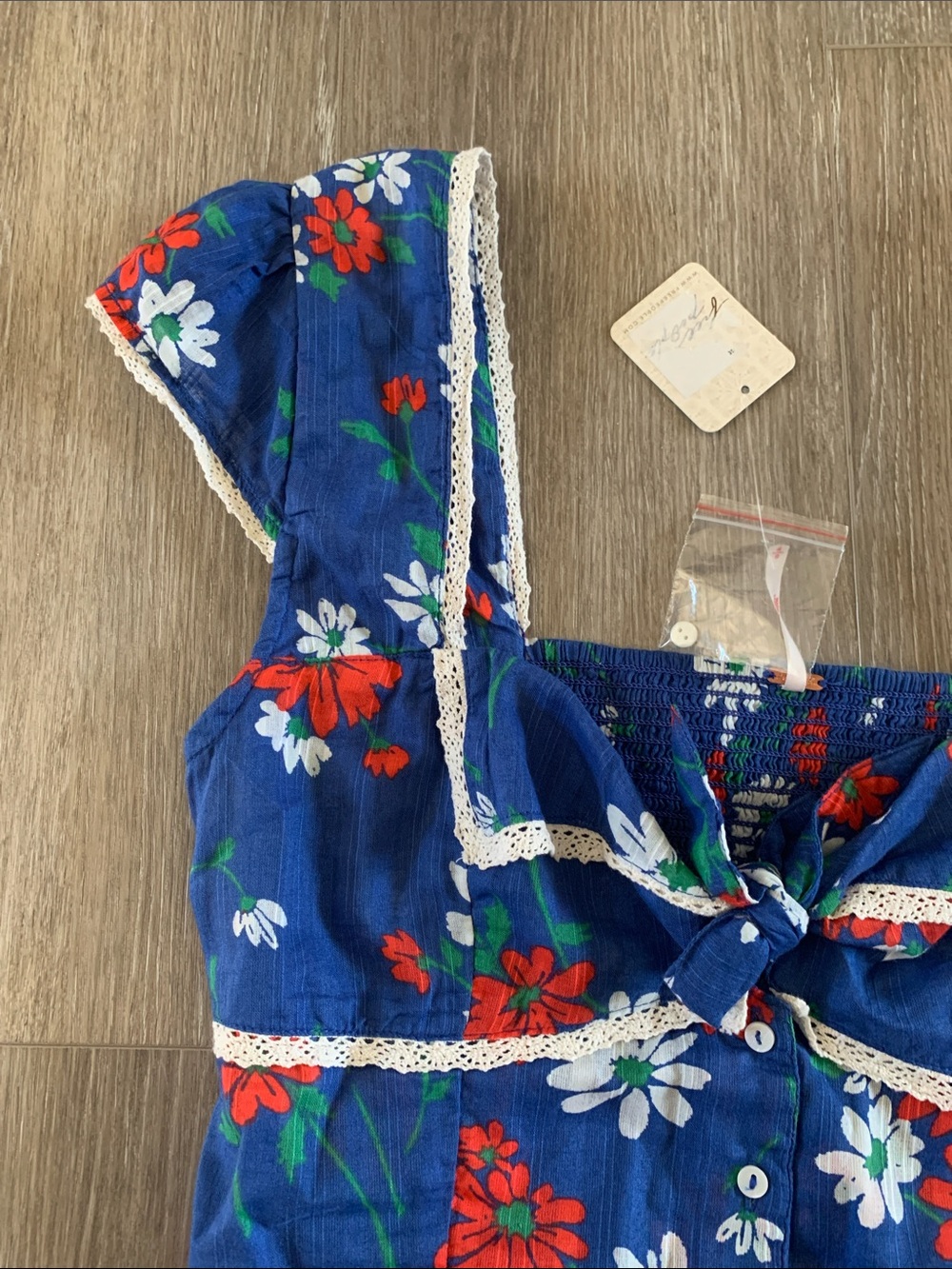 FREE PEOPLE Call Me Baby Cap Sleeve Top NWT Daisy Floral Embroidered Lace Trim - Picture 3 of 8